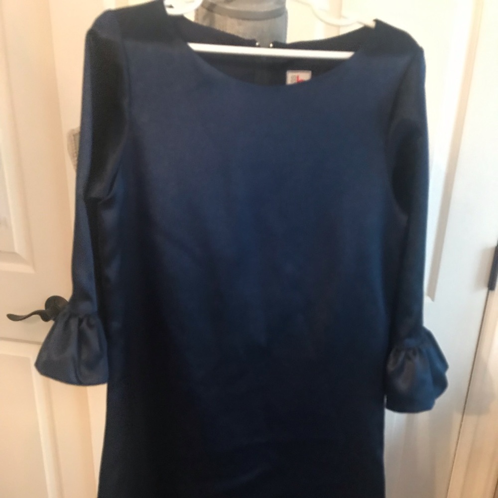 Girls navy silk three-quarter sleeve length dress